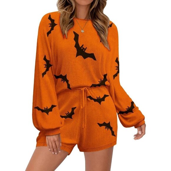 Women Orange Pajamas Set Long Sleeve Sweatsuit Matching 2 Piece Outfits Casual - Picture 1 of 4